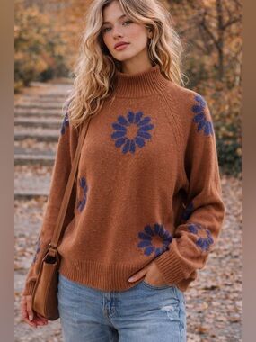 Women’s Floral Knit Daisy Sweater | Size XL